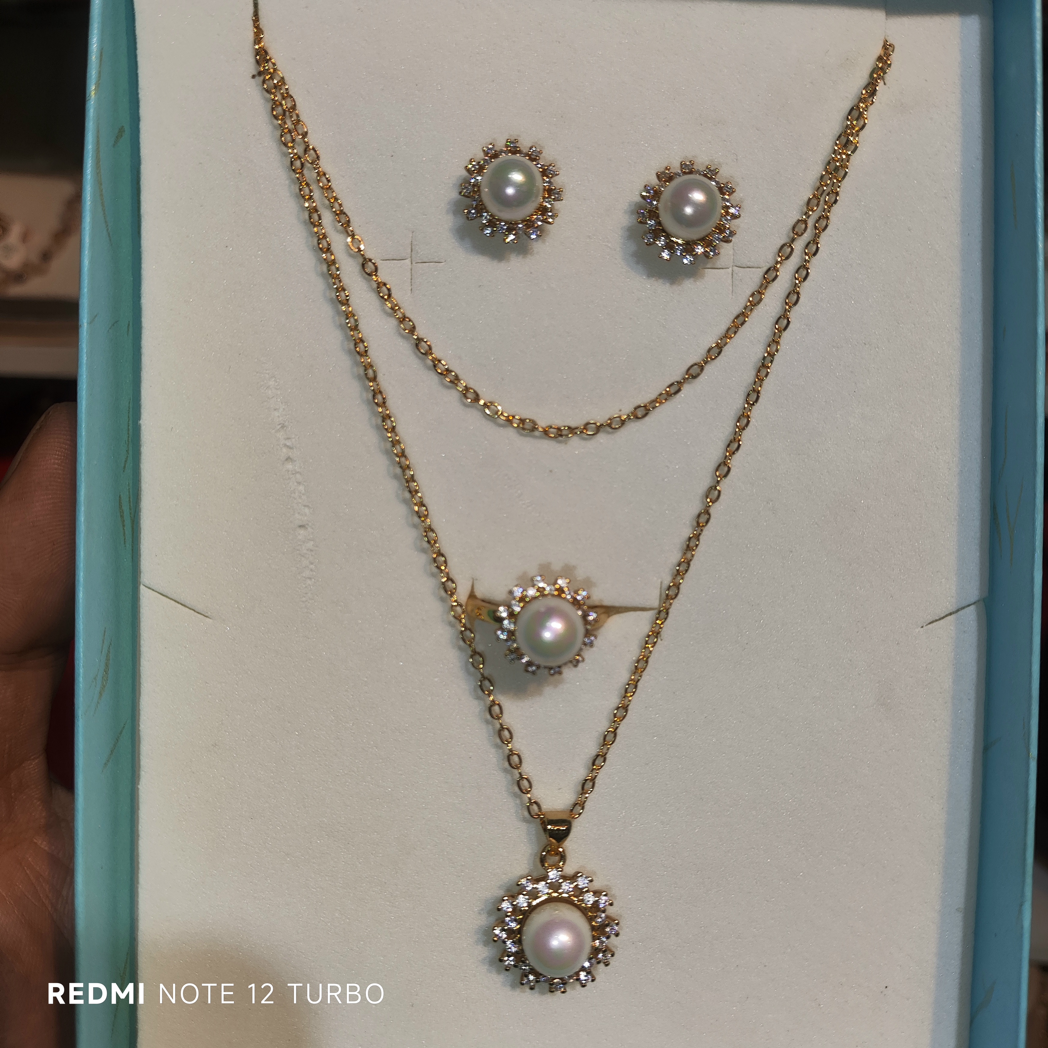 不锈钢羽毛耳饰 诸暨珍珠首饰套装女高级感银针镀金淡水珍珠三