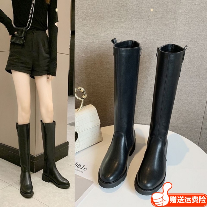 红蜻蜓牌2023新款秋冬不过膝长靴平底长筒骑士靴女高筒靴皮靴马靴