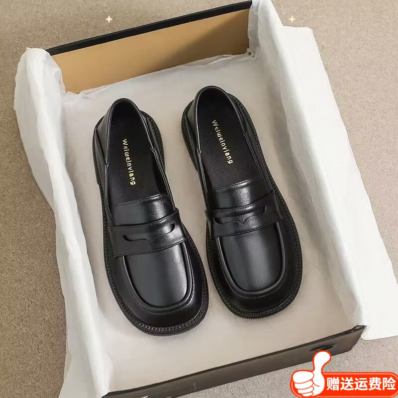 红蜻蜓牌乐福鞋百搭2023单鞋女平底配裙子一脚蹬懒人英伦风小皮鞋