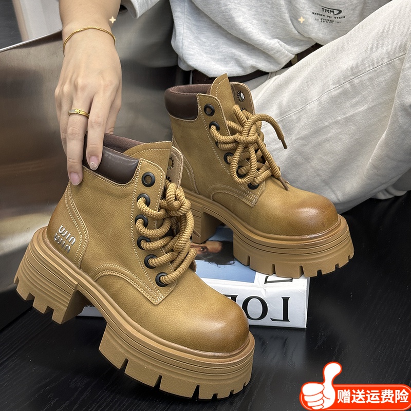 红蜻蜓牌马丁靴女款2023冬季新款松糕厚底大黄靴英伦风增高短靴子