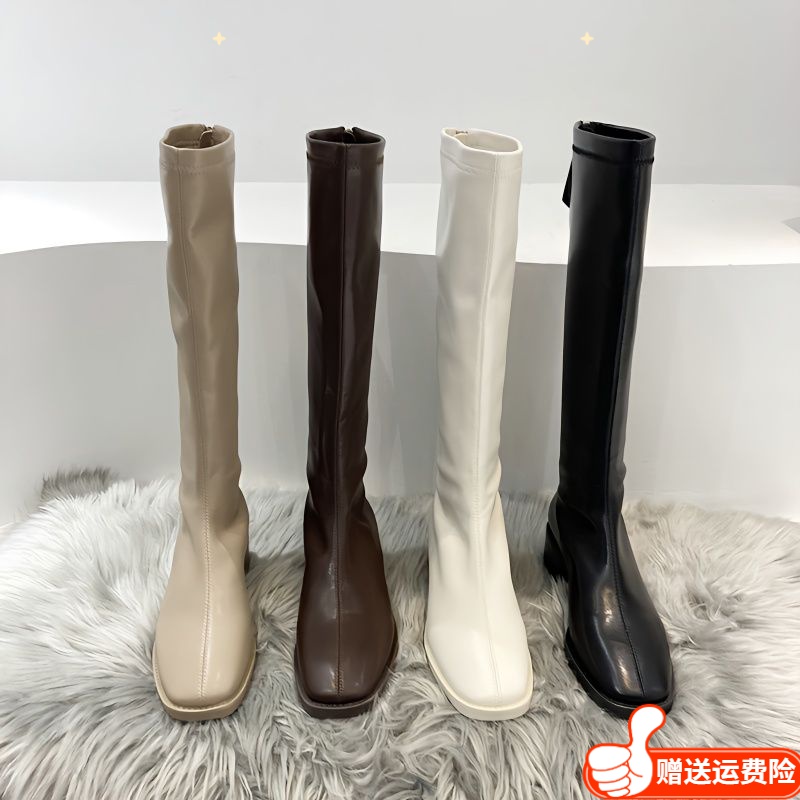 红蜻蜓牌长筒靴女2023新款秋网红瘦瘦靴中跟长筒靴骑士靴高筒靴女