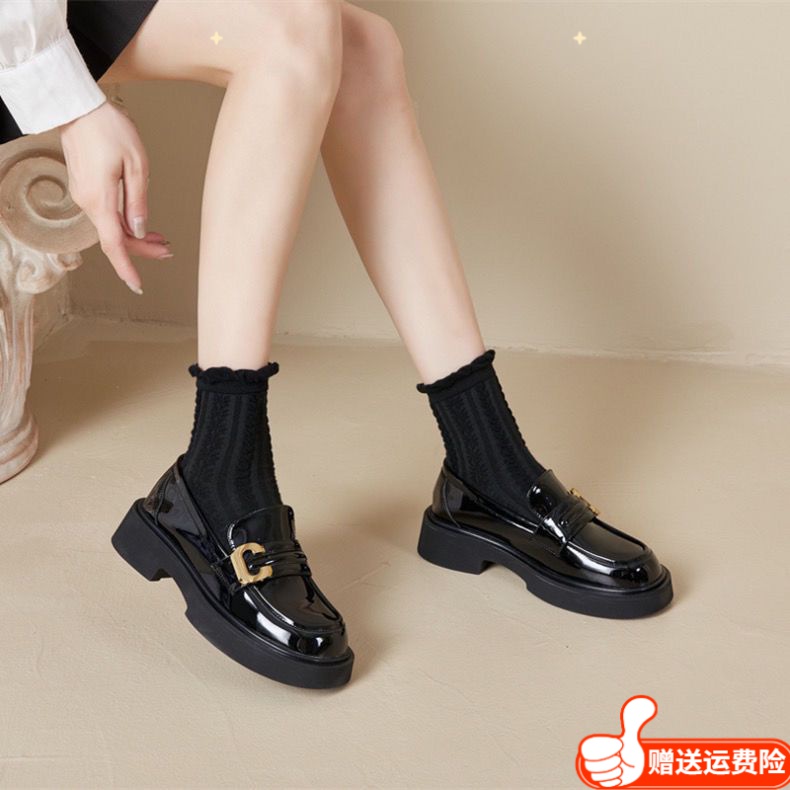 红蜻蜓牌英伦风黑色厚底乐福鞋女款小皮鞋女2023年新款百搭女鞋子