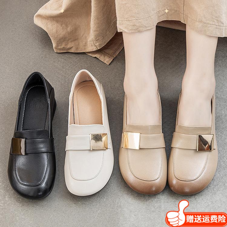 红蜻蜓牌软皮爆款乐福鞋女2023年新款软皮软底妈妈鞋皮鞋懒人单鞋