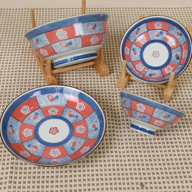 有谷窑市松雀日本进口釉下彩轻量餐具蘸料钵拉面碗菜盘饭碗椭圆盘