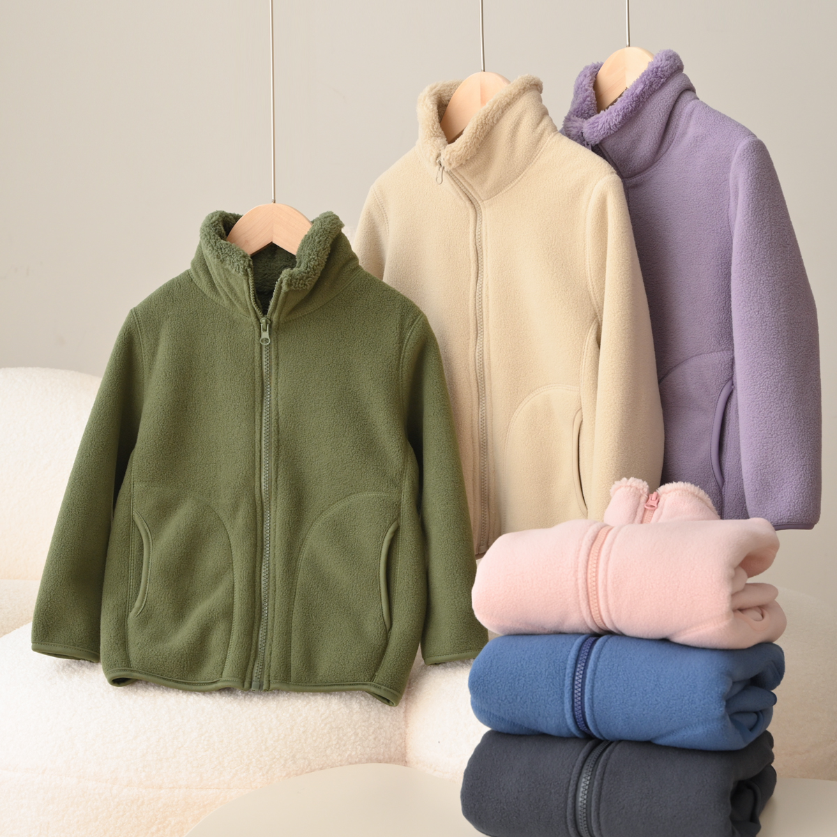 A类双面绒 儿童立领外套 男女童保暖开衫 180大童 秋冬款 87486