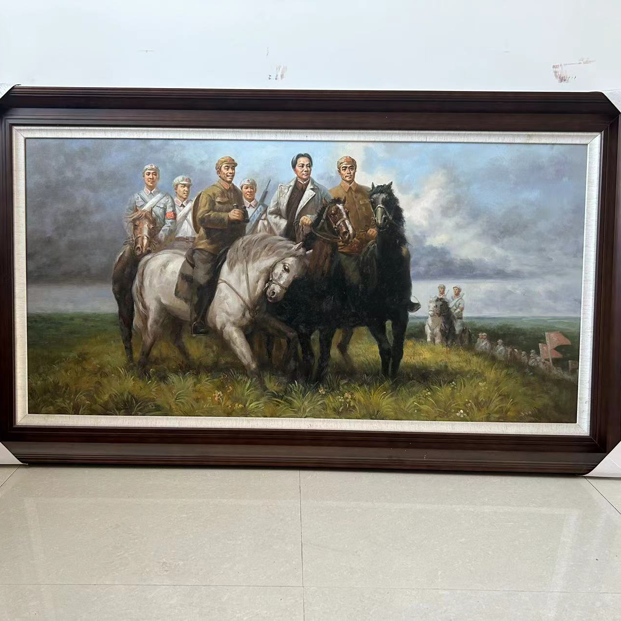 自己画的一幅红军长征油画，人物形象生动，骑马英姿飒爽，豪情万丈