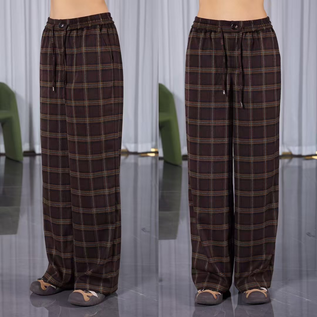 玛丝恩迪格子裤阔腿宽松直筒