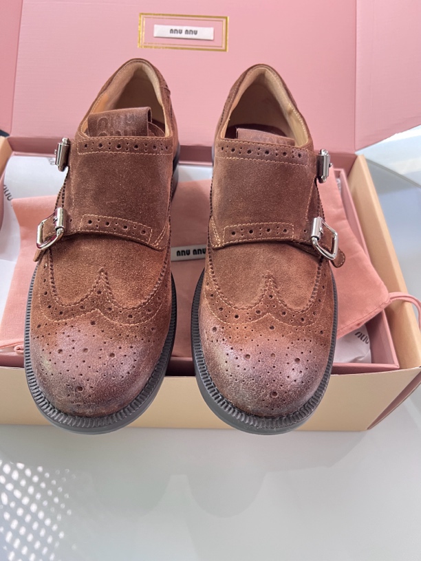 真皮乐福鞋双扣英伦风单鞋小皮鞋圆头低跟miu家鞋子2036