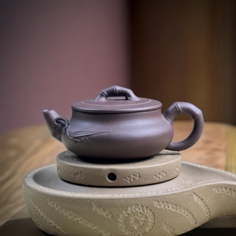 150cc汉竹壶手制清水泥红泥紫砂壶竹节壶汉瓦壶茶具竹段茶壶