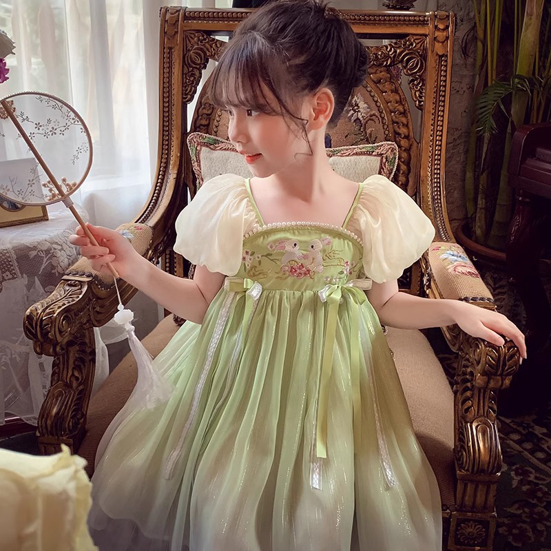 【宠粉浮力】女童夏款中国风小女孩古风泡泡袖连衣裙 QS23336