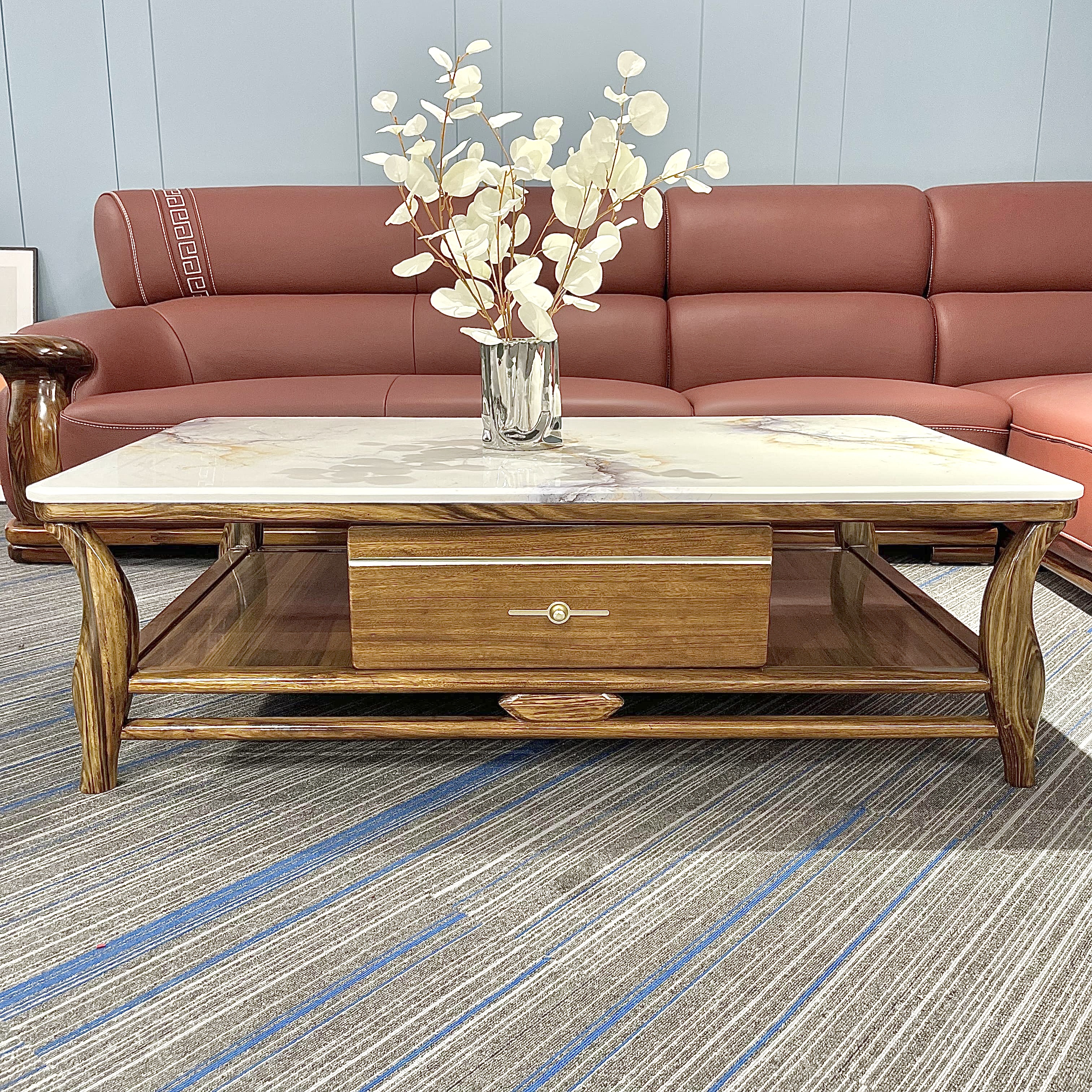 橙奢 现代简约乌金木大理石时尚组合客厅带储物长方形茶几电视柜