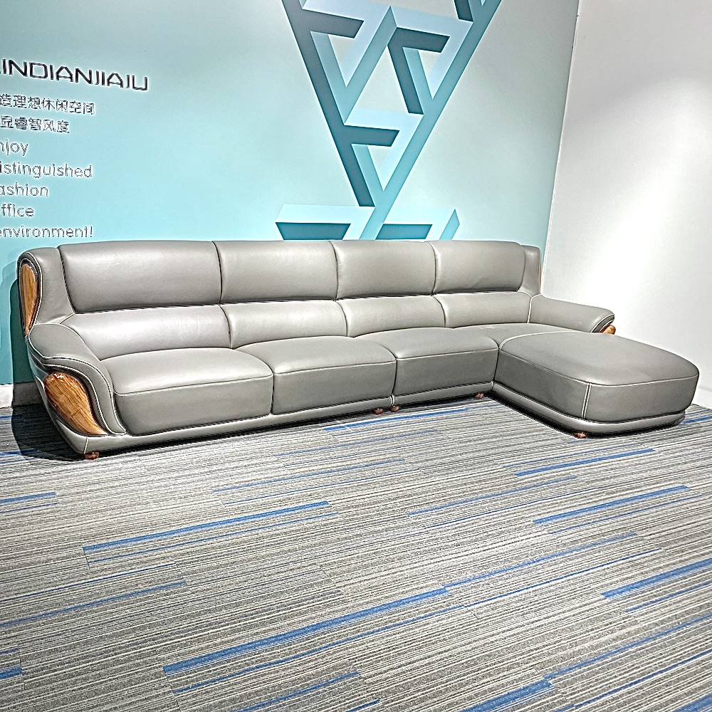 橙奢现代乌金木头层黄牛皮客厅时尚贵妃组合沙发380-98-90贵妃180