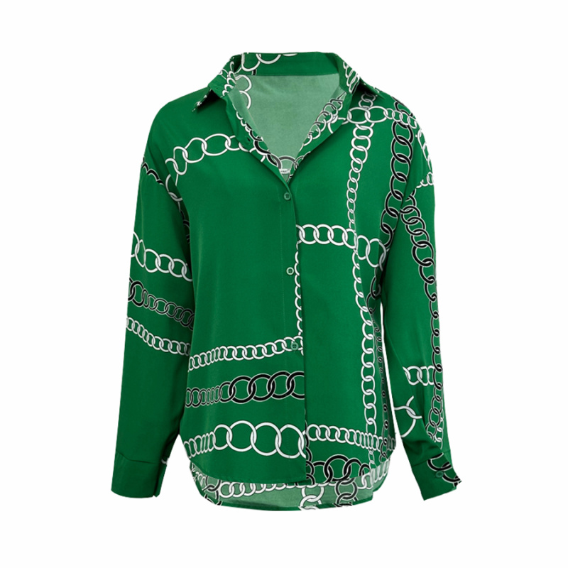 气质链条印花法式长袖衬衫AA1741