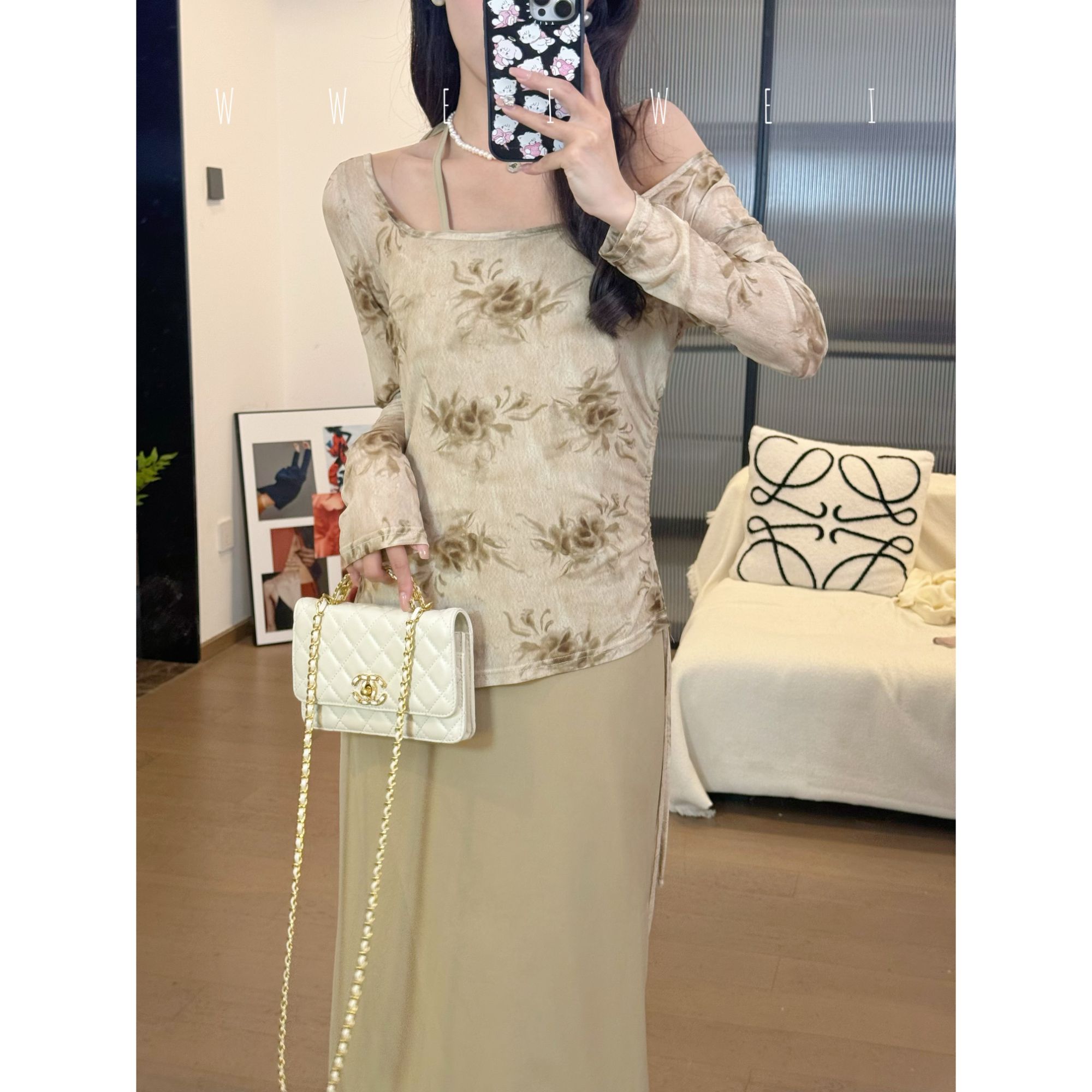 【是玮玮哦】法式复古茶歇拼接网纱假两件碎花连衣裙  W2024111313