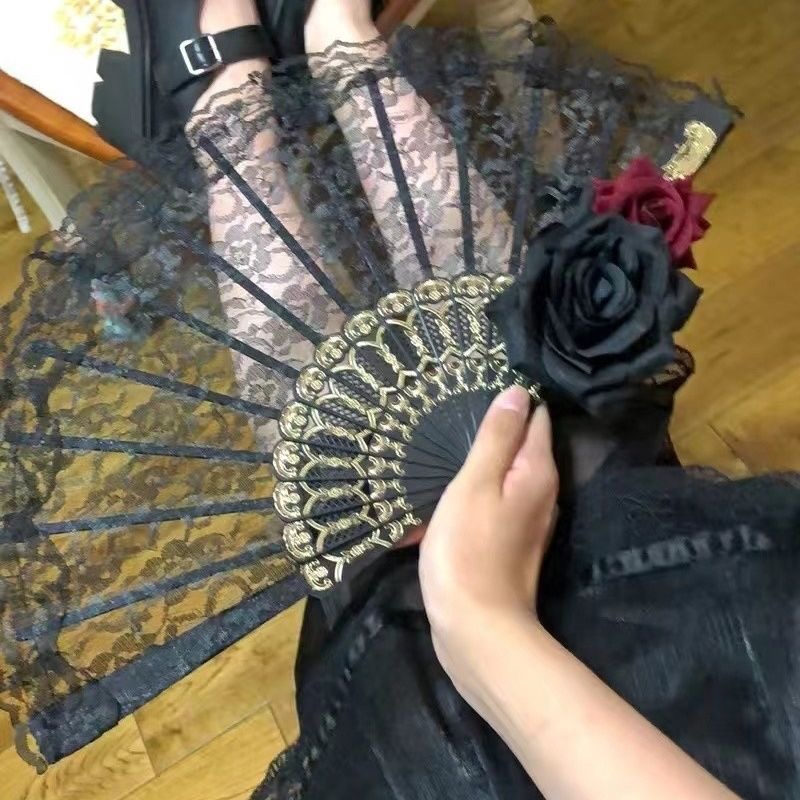 蕾丝扇子华丽复古欧式玫瑰折扇茶会款暗黑搞死漫展cos道具