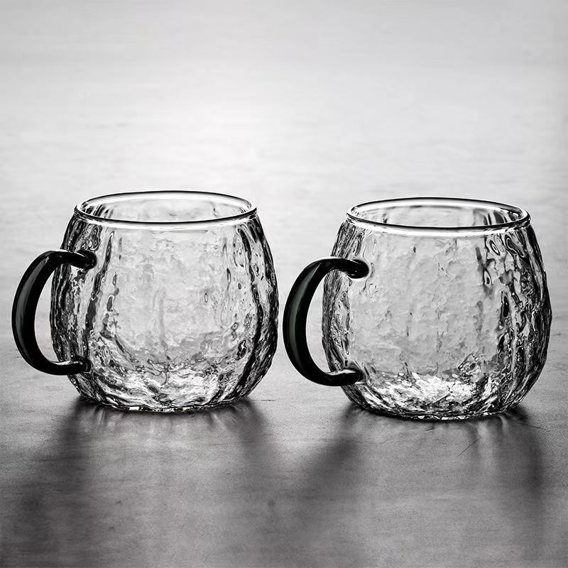 耐高温玻璃水杯子2只装家用耐热锤纹泡茶喝水杯子 高硼硅耐热防爆