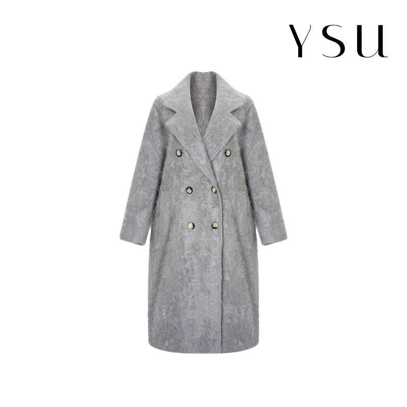 YSU【YSU】气质双排扣宽松毛山羊绒毛呢绒感外套大衣Y303881