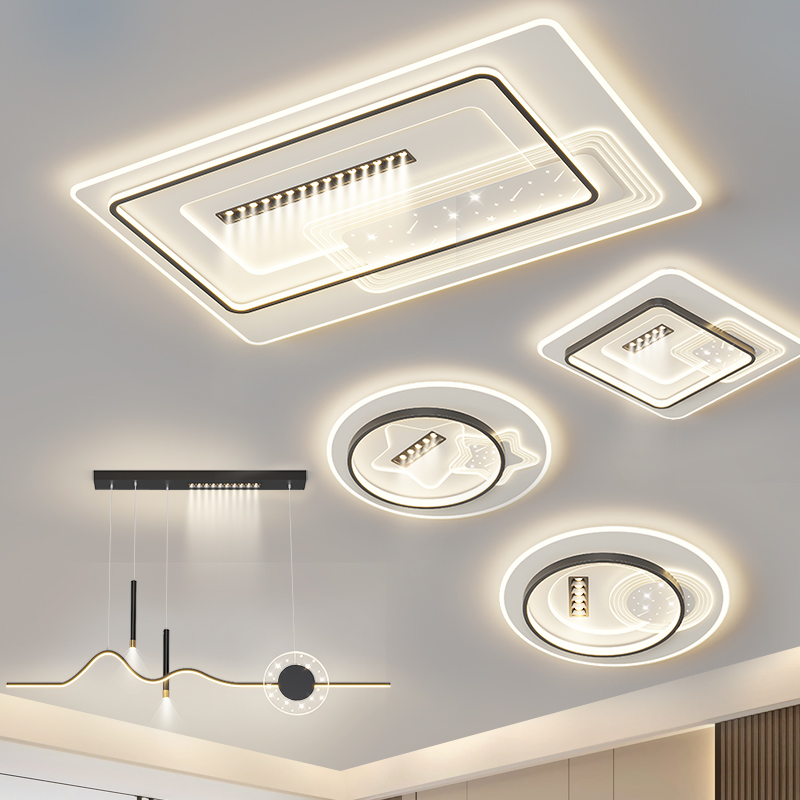 简约吸顶灯智能语音客厅灯家用创意轻奢大气长方形家用灯套餐搭配