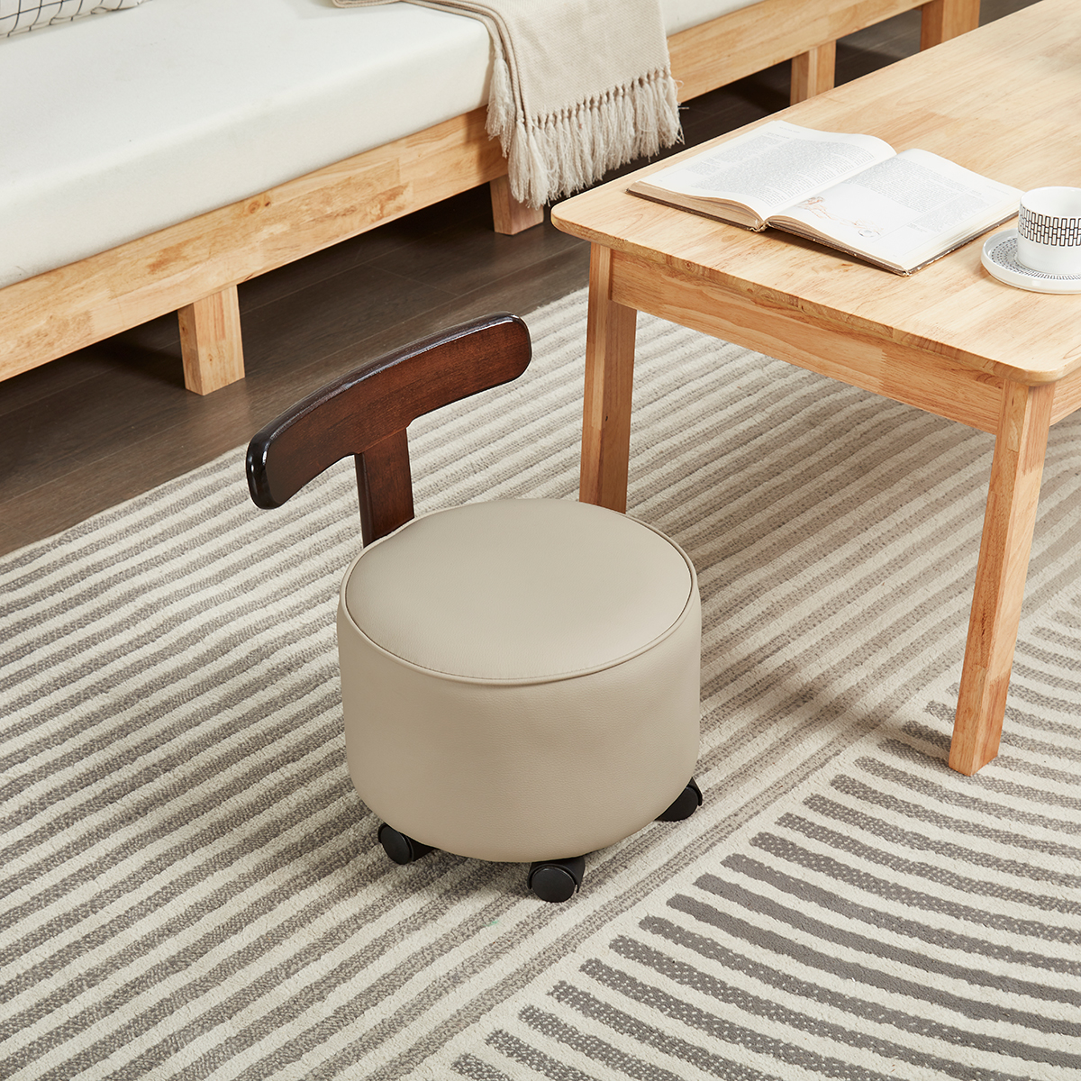 壹号木匠小凳子家用换鞋万向轮凳子网红茶几凳滑轮矮凳客厅小板凳