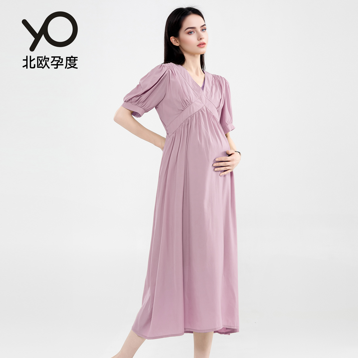 北欧孕度孕妇裙子夏季薄款中长款2025新款连衣裙小个子宽松孕妇装