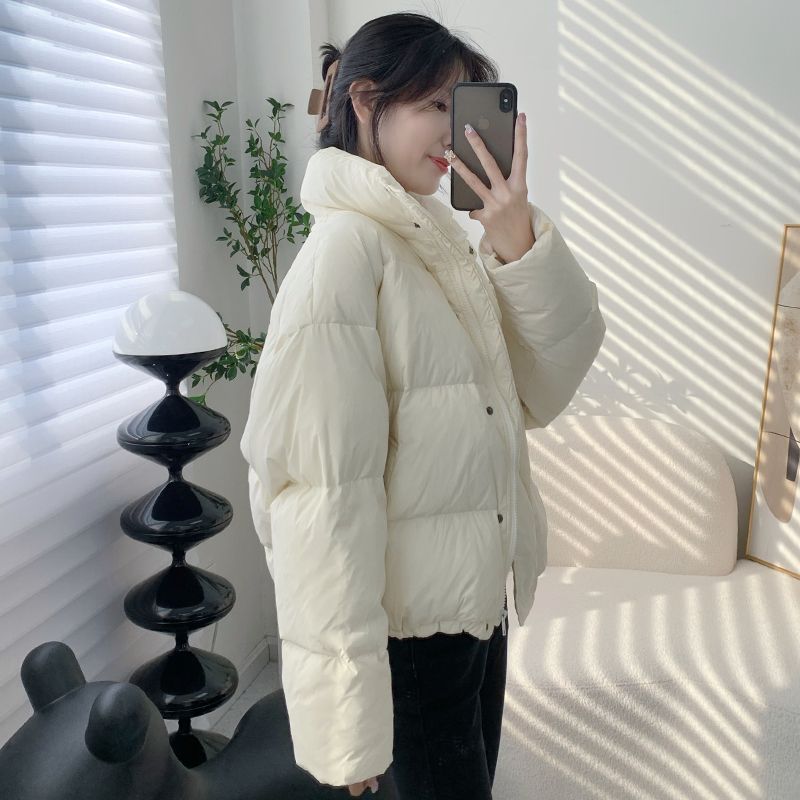 艾莱依羽绒服女2023冬季新款韩版修身加厚保暖白鸭绒立领面包服短