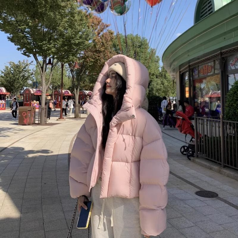 艾莱依2023冬季新款小个子泡芙羽绒服女短款连帽宽松加厚韩系面包