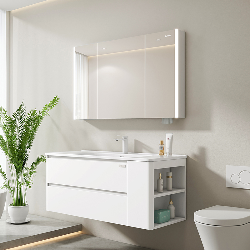 苏泊尔不锈钢浴室柜陶瓷一体盆侧边收纳浴室柜洗漱台洗手盆柜组合