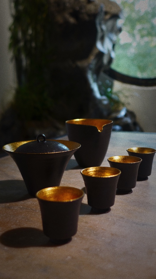 全手工黄金茶杯 侘寂风品茗杯