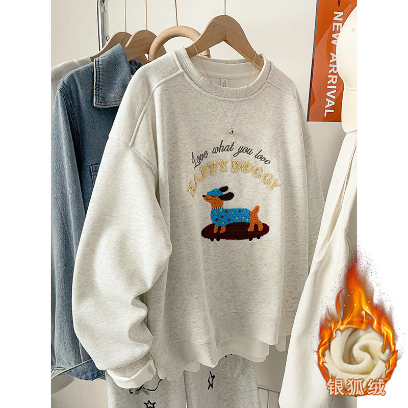 美式复古爆款腊肠小狗刺绣无帽卫衣女秋冬2025新款慵懒风加绒