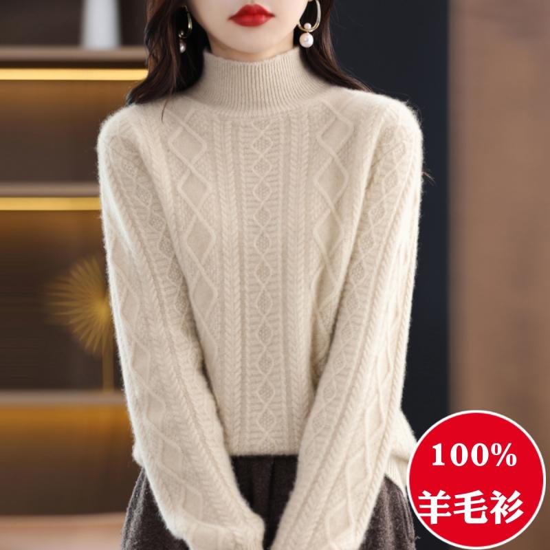啄木鸟桐乡濮院羊毛衫加厚毛衣女100纯羊毛秋冬新款爆半高领羊毛