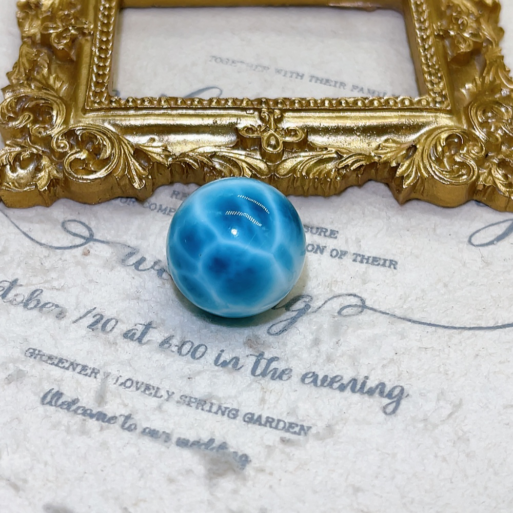 天然海纹石拉利玛单珠22mm龟背纹满纹锁骨珠圆珠气质蓝色百搭吊坠