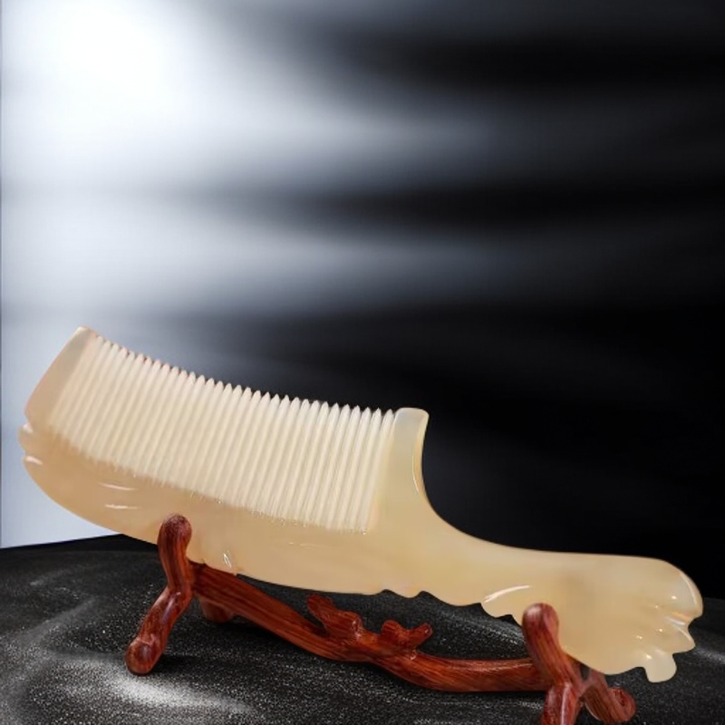 精品羊角梳子精雕家用舒适梳头女士长发梳子齿梳有密齿宽齿
