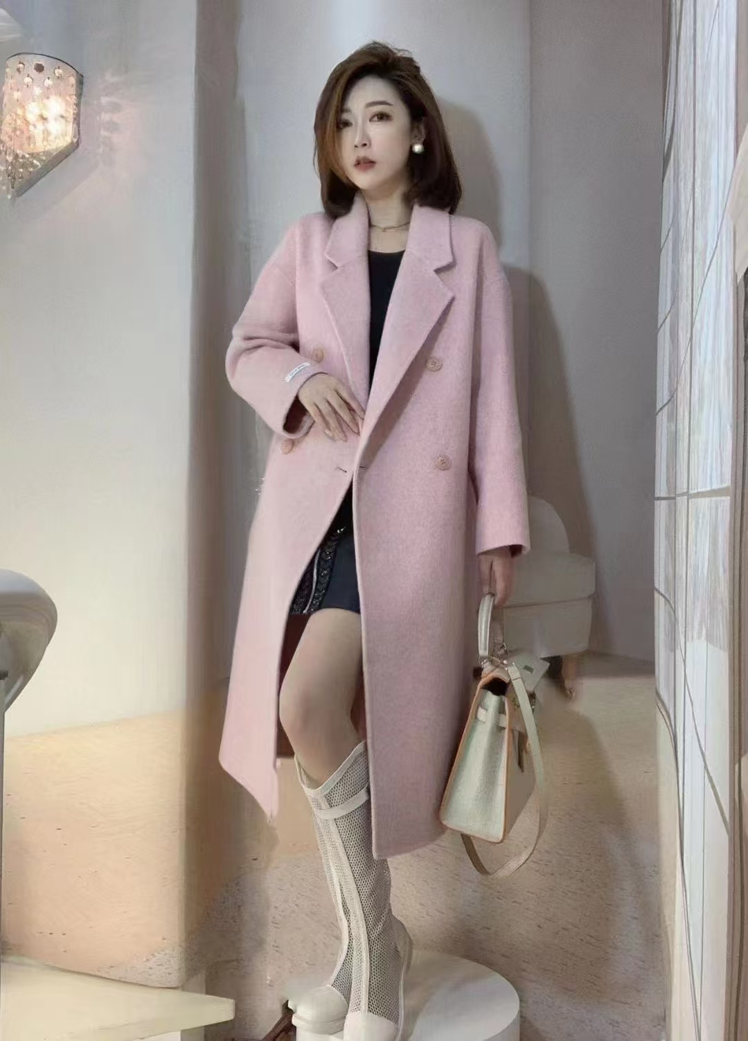 时尚气质中长款双面羊毛大衣秋冬百搭毛呢外套