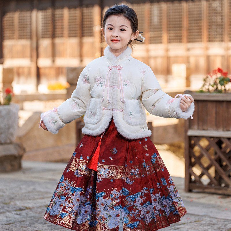 女童马面裙棉服套装冬季新款儿童中国风织金汉服两件套大童拜年服