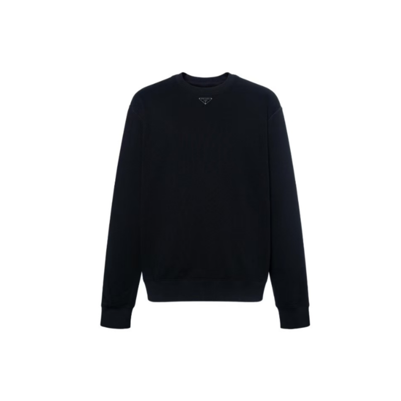 PRADA普拉达 SS23 纯色Logo徽标圆领休闲卫衣 男款 黑色PRA23ST01