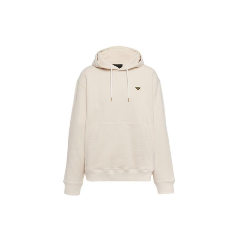 PRADA普拉达 SS24 纯色Logo徽标连帽宽松长袖卫衣 男款PRA24ST01