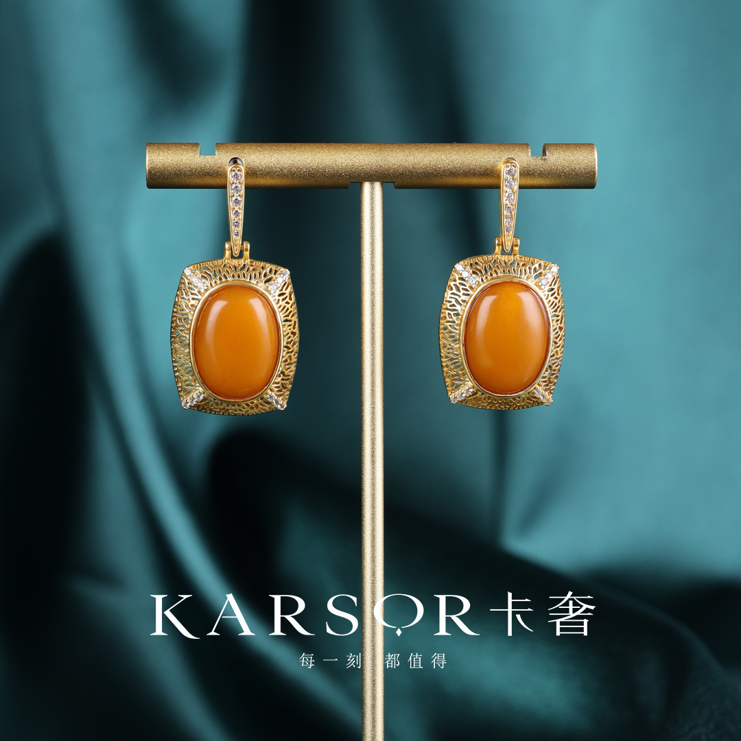 KARSOR/卡奢S925银镀金 老蜜蜡 耳饰ES745