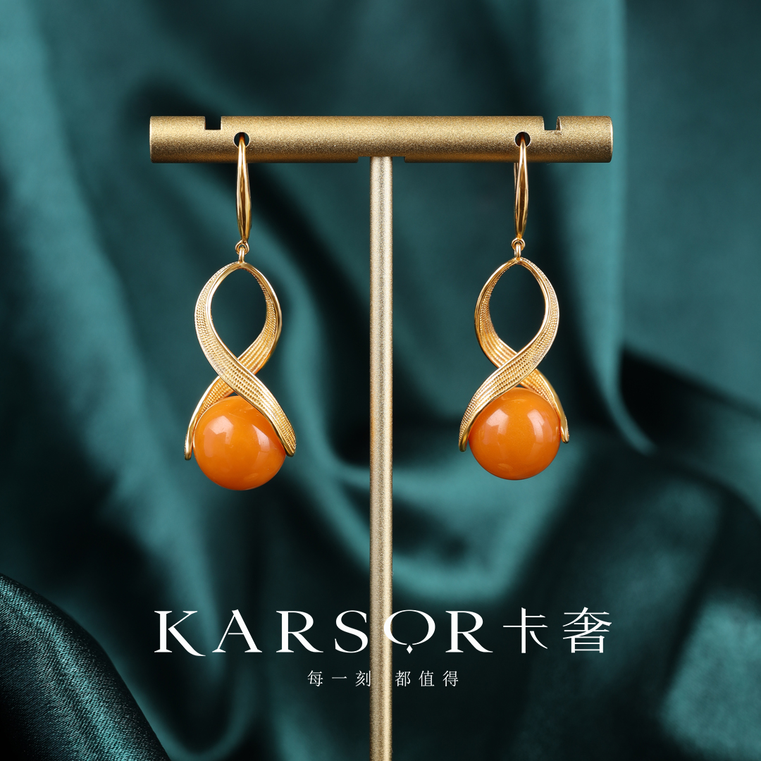 KARSOR/卡奢S925银镀金 老蜜蜡 耳饰ES725