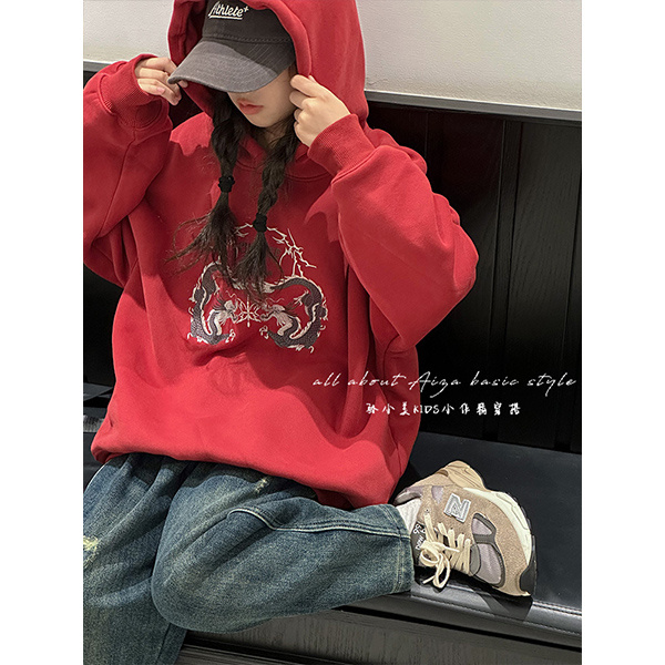 K25174韩国童刺绣女童冬装连帽卫衣儿童加绒加厚上衣秋冬大童衣服