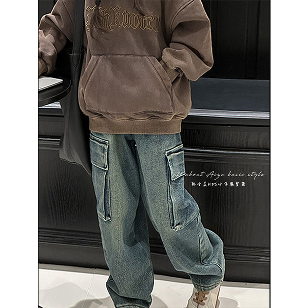 K24846韩国童装女童工装裤秋冬儿童牛仔裤加绒加厚裤子新款休闲裤