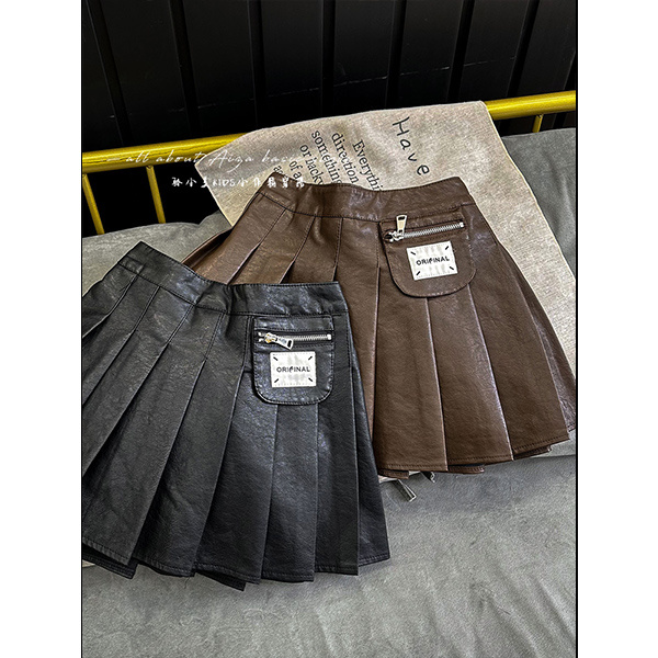 K24926女童皮裙儿童半身短裙秋冬款大童女孩百搭时髦裙子韩国童装