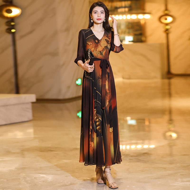 2025年夏季新款旅游度假大摆裙高级感超长到脚踝连衣裙女9002