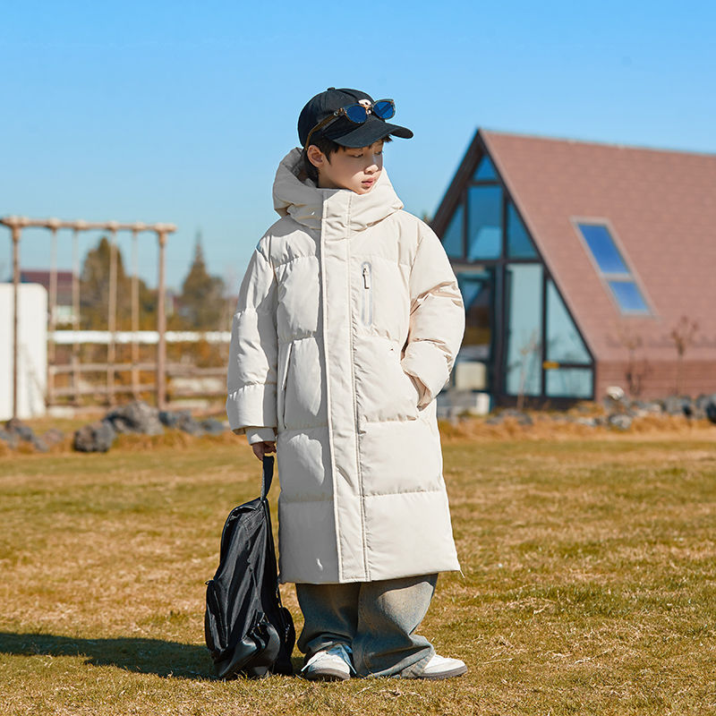 儿童羽绒服男中长款2023新款冬季男中大童过膝加厚保暖外