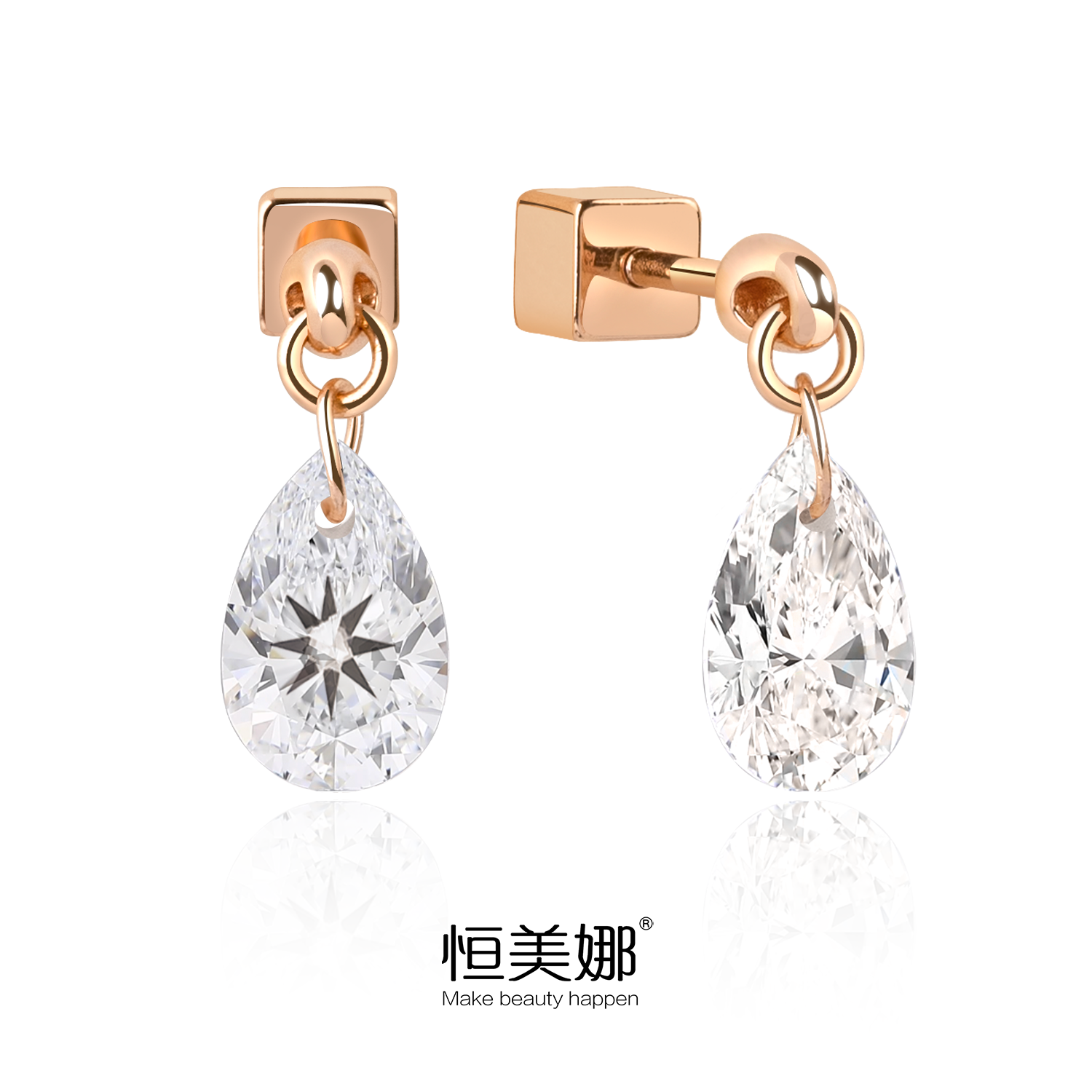 恒美娜 925银莫桑石耳饰 【打孔钻方形螺丝耳钉】时尚气质简约轻奢Y