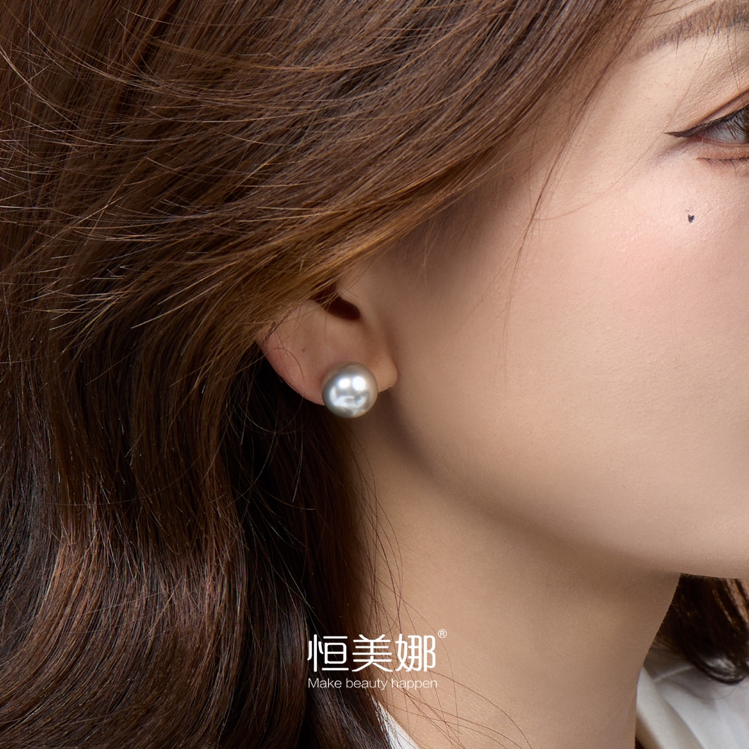 恒美娜 925银仿珍珠耳饰 【灰珠素款耳钉】简约精致法式气质优雅ins