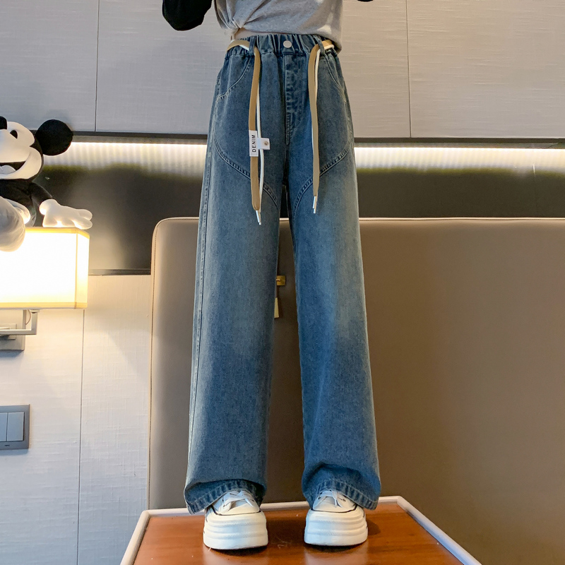 女童牛仔裤秋款2023新款洋气时髦中大童直筒裤子外穿儿童秋季长裤