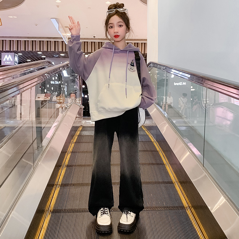 女童卫衣秋装2024新款洋气儿童春秋款韩版长袖连帽上衣-23Q245