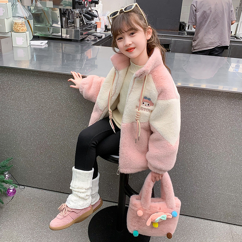 女童外套冬装2023新款儿童洋气女孩加绒加厚冬季水貂绒毛毛衣上衣
