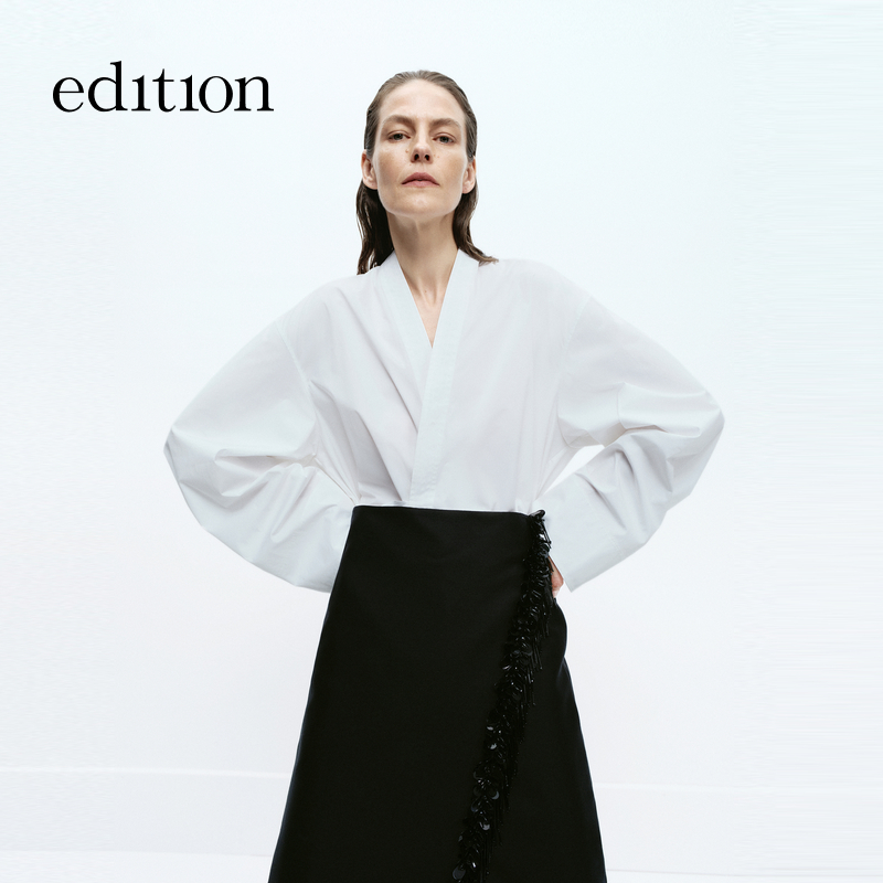 【商场同款】edition冬季款中式系带V领白衬衫#EBD4TOP002