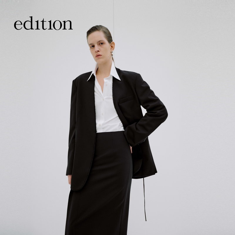 【精英衣橱系列】edition秋款双面穿无领提花西装#EBD3BLA019